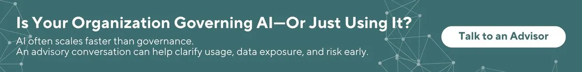 Advisory callout highlighting AI governance readiness and risk clarity for small and mid-sized businesses