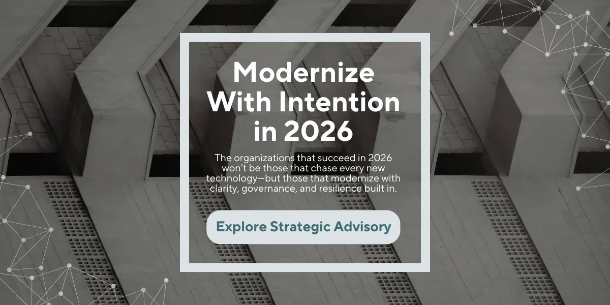 Modern architectural image symbolizing intentional, well-governed, and resilient technology modernization